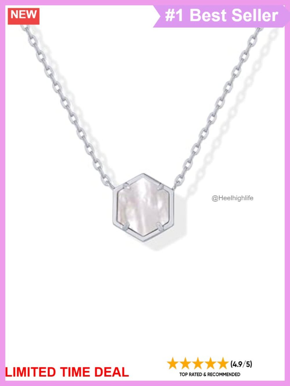 Mother of Pearl Pendant Necklace, 14k White Gold Plated, Lobster Clasp, Gift